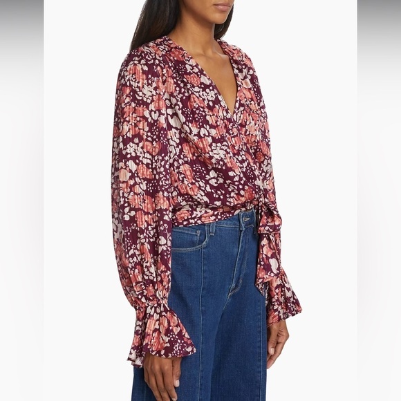 Ramy Brook Melody Floral Wrap Blouse Medium NWT Boho Chiffon - Picture 9 of 15